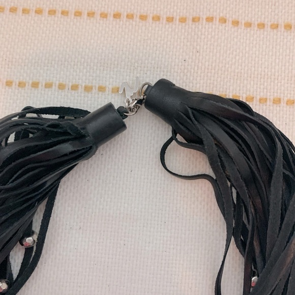 Black leather handmade necklace with silver beads - Picture 3 of 3